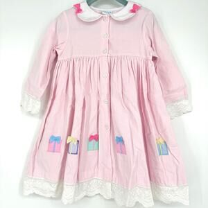 Vintage‎ Betti Terrell Girl's Light Pink Corduroy Dress Applique Presents Gifts